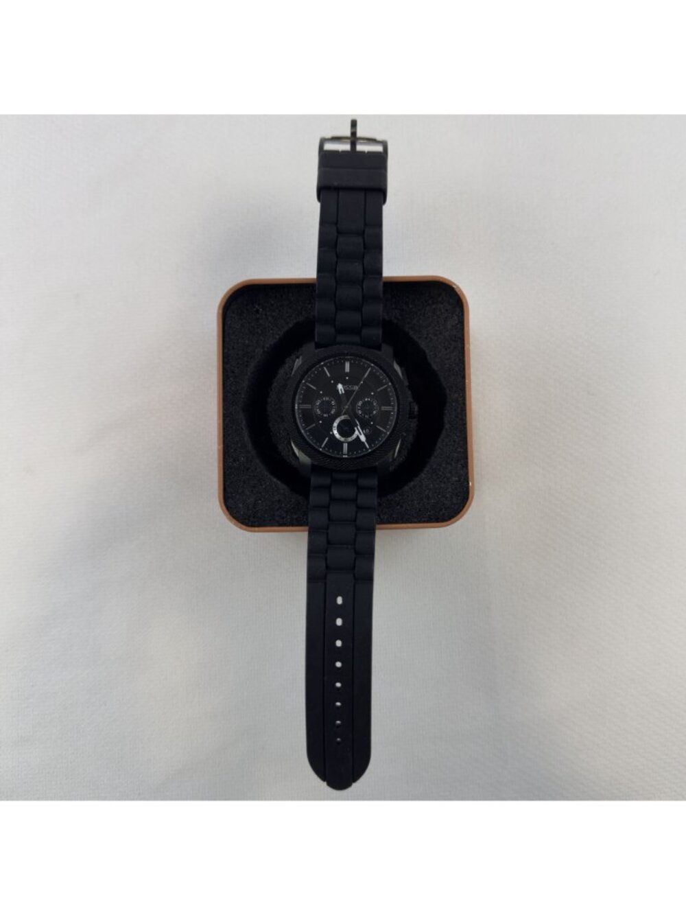 Fossil Mens Black Stainless Steel Chronograph Watch FS-4487 Silicone Strap - Picture 13 of 16